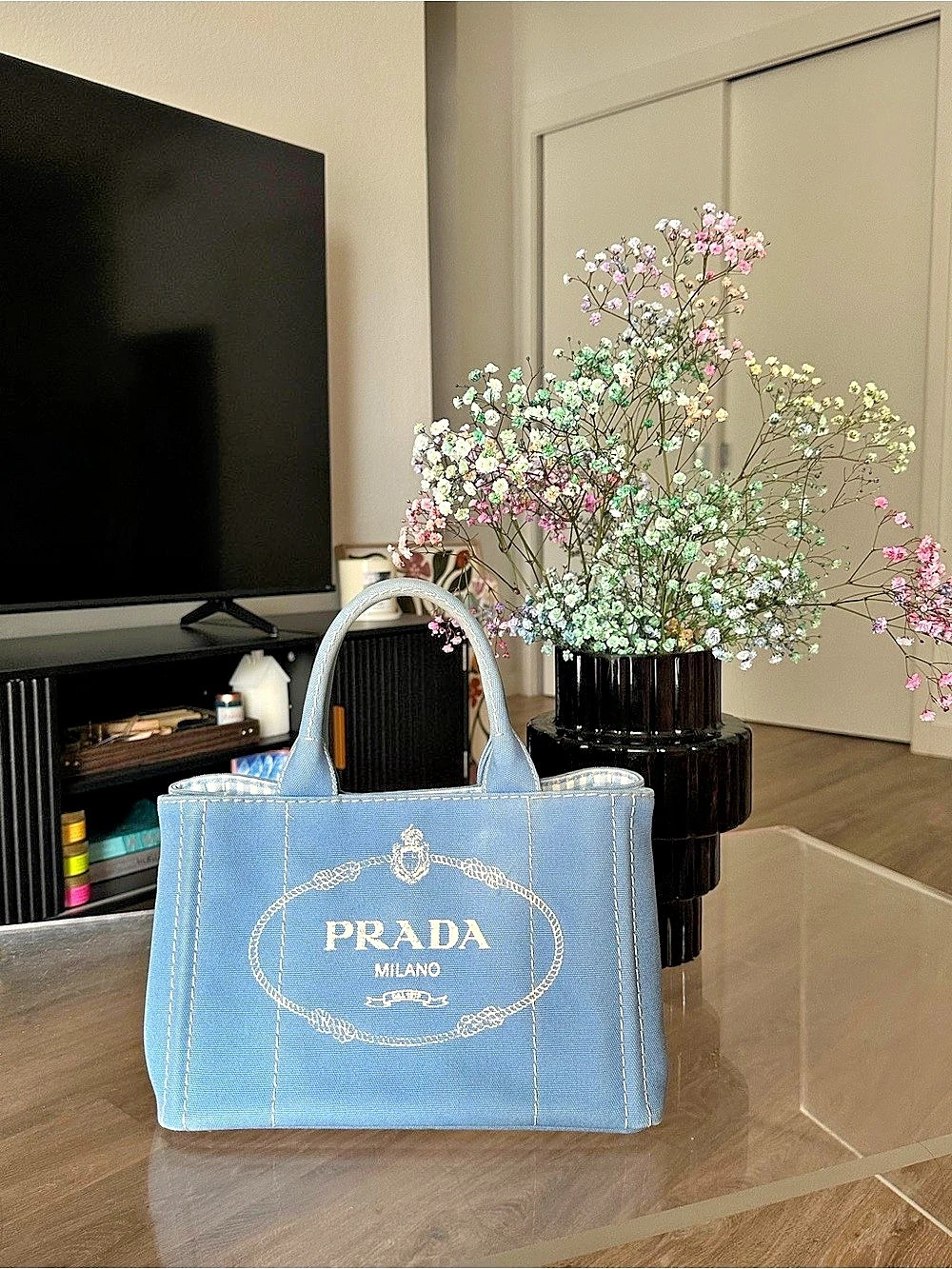 Prada Canapa Canvas Tote Bag Blue